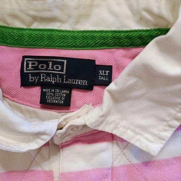 Rare Vintage Polo Ralph Lauren Polo Shirt XLT Big Pink White Collar Quilted - Picture 2 of 9